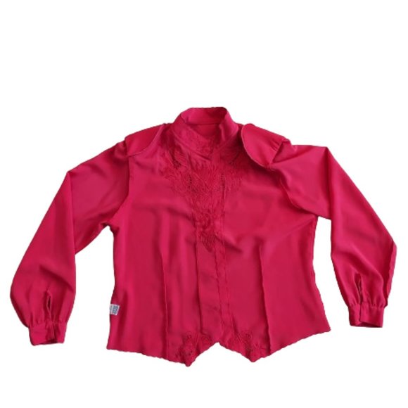 Vintage 80s Christie & Jill Embroidered Cut-out Red Blouse - Picture 12 of 16